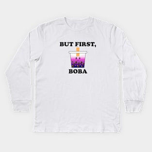 But First, Boba - Cute Galaxy Boba Bubble Tea Kids Long Sleeve T-Shirt